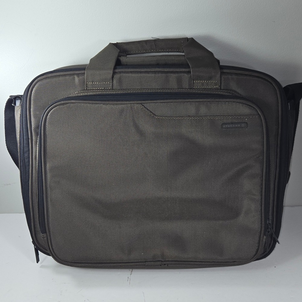 Tucano Prima Laptop Messenger Bag Brown Olive Ballistic Nylon Briefcase 16.5X12
